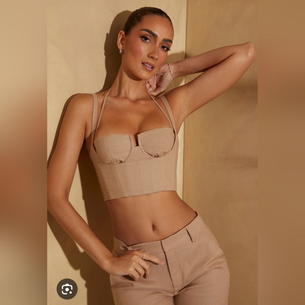 Oh‎ Polly Tan Bustier Corset Tank Top Blouse Lace Back